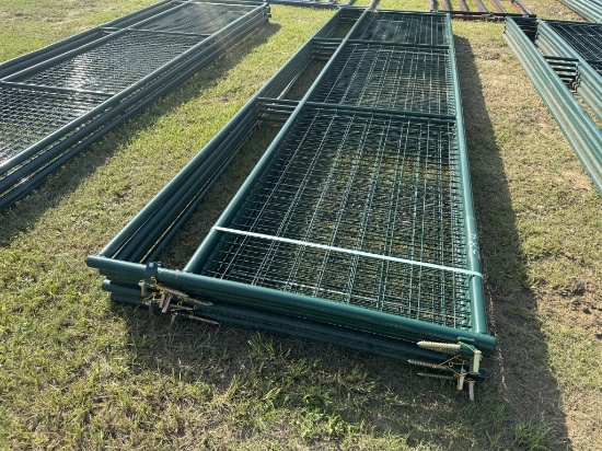 (5) NEW PRIEFERT 16FT GATES W/GOAT WIRE, GREEN