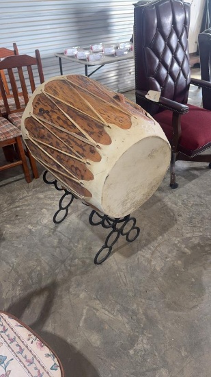 DRUM SET W/DEER SKIN COVER ON HORSESHOE STAND