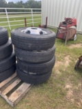 4 NEW ST235/80R16 TIRES ON DUAL RIMS, 14PLY