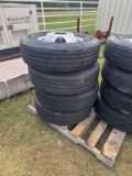 4 NEW ST235/80R16 TIRES ON DUAL RIMS, 14PLY