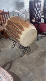 DRUM SET W/DEER SKIN COVER ON HORSESHOE STAND