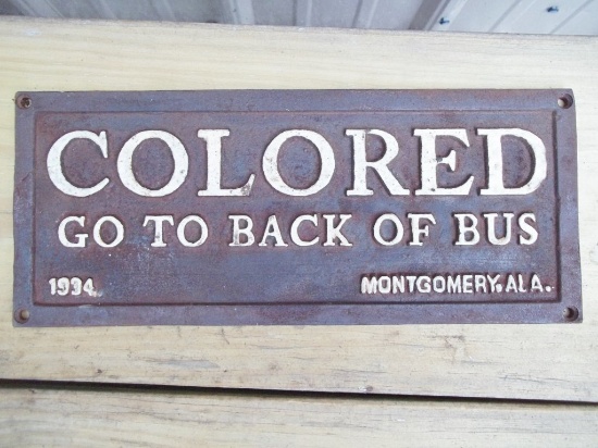Heavy Cast Iron Sign Colored Go To Back Of Bus 1934 Montgomery Alabama Wall Plaque Sign