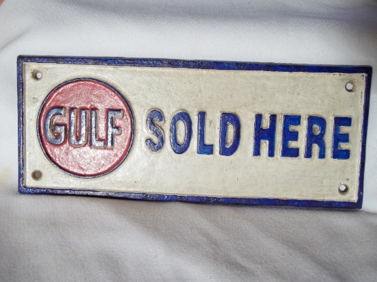 Cast Iron Gulf Sold Here Sign Plaque