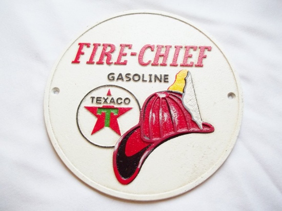 Cast Iron Texaco Fire Chief Gasoline Fireman Helmet Sign