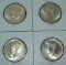 Lot of 4 BU 1964 Kennedy Half Dollars 90% Silver Coins