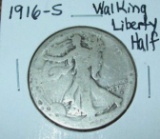 1916-S Walking Liberty Half Dollar AG Semi Key Date Coin