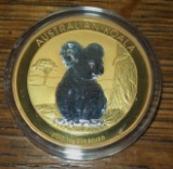 2015 Australia Koala 1 Troy Oz. .999 Fine Silver Dollar Coin 24K Gold Gilded Two Tone