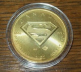 2016 Canada Superman 1 Troy Oz. .999 Fine Silver $5 Coin 24K Gold Gilded