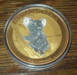 2015 Australia Koala 1 Troy Oz. .999 Fine Silver Dollar Coin 24K Gold Gilded Two Tone