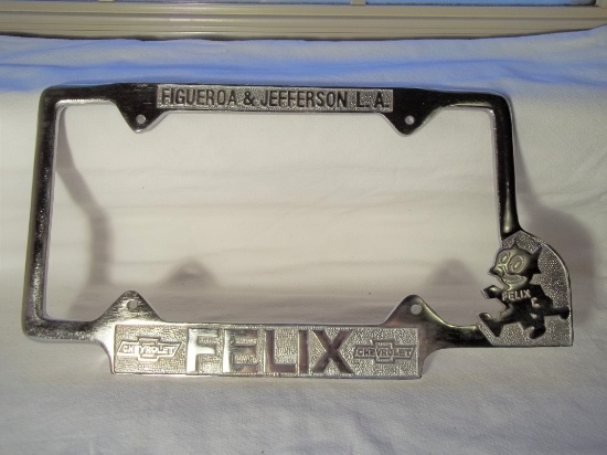 Felix Chevrolet Figueroa & Jefferson L.A. Metal Car License Plate Frame With Felix The Cartoon Cat