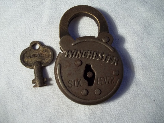 Winchester 6 Lever Lock Padlock & Key Works Great Gun Cabinet Lock
