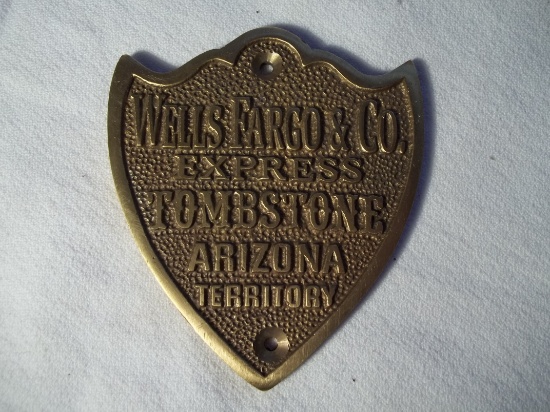 Brass Wells Fargo & Co Tombstone Arizona Plaque Sign Arizona Territory Wells Fargo Express Shield
