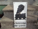 Huge Heavy Cast Iron Railroad Crossing No Gates Sign Locomotive Sign 18 Pounds!