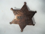 Brass Marshal Badge With Scroll Work Star Badge