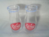 2 Glass A Dixie Dairy Product Half Pint Milk Bottle Jar Creamer