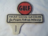 Cast Iron Gulf That Good Gasoline License Plate Topper Fob Gas Oil Advertising