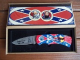 Civil War Confederate General Robert E Lee 1807-1870 Folding Knife In Wood Display Box Rebel Flag