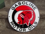 Porcelain Quebec Canada Indian Gasoline Motor Oils Sign Pump Plate Gas Station Sign