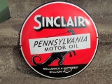 Porcelain Sinclair Pennsylvania Motor Oil Sign Pump Plate Lubester Sign Gasoline Oil