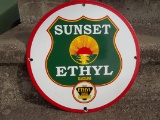 Porcelain Sunset Ethyl Gasoline Sign Ethyl Corporation Station Pump Plate Sign