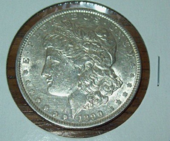1890 Morgan Silver Dollar Coin AU Almost Uncirculated