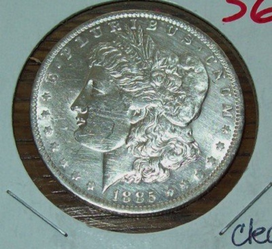 1885-O Morgan Silver Dollar Coin AU Cleaned