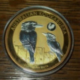 2017 Australia Kookaburra 1 Troy Oz. .999 Fine Silver Dollar Coin 24K Gold Gilded Rooster Privy