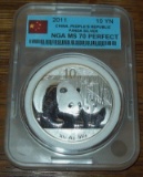 2011 China Panda NGA MS70 10 Yuan 1 troy oz. .999 Fine Silver Coin