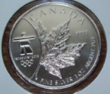 2008 Canada Vancouver Olympic $5 Maple Leaf 1 troy Oz. .999 Fine Silver Coin