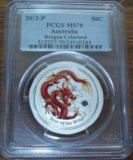 2012 PCGS MS70 Australia Red Dragon 1/2 Troy Oz. .999 Fine Silver Half Dollar Coin Lunar Series