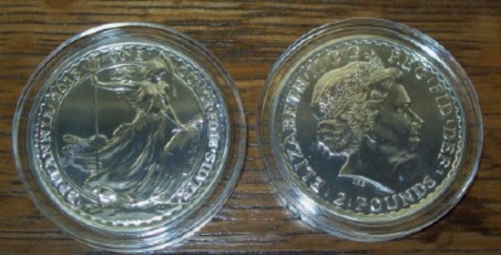 2013 Great Britain Britannia 1 Oz. .999 Fine Silver Two Pound Coin