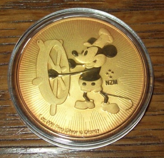 2017 Niue Mickey Mouse Steamboat Willie 1 Oz. Silver $2 Coin 24K Gold Gilded