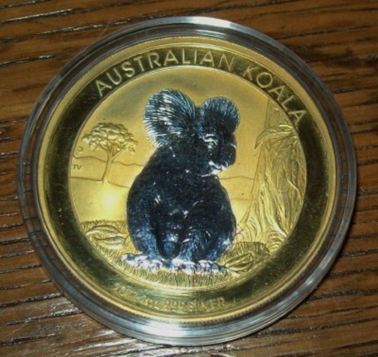 2017 Australia Koala 1 Oz. .999 Fine Silver Dollar 24K Gold Gilded Coin