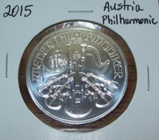 2015 Austria Philharmonic 1 Troy Oz. Silver 1.5 Euro Coin