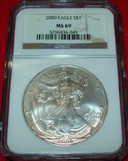 2000 NGC MS69 American Silver Eagle 1 troy oz. .999 Fine Silver Dollar