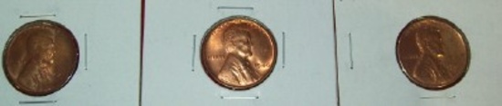 3 BU Uncirculated Lincoln Cents 1941-D, 1942-S, 1946