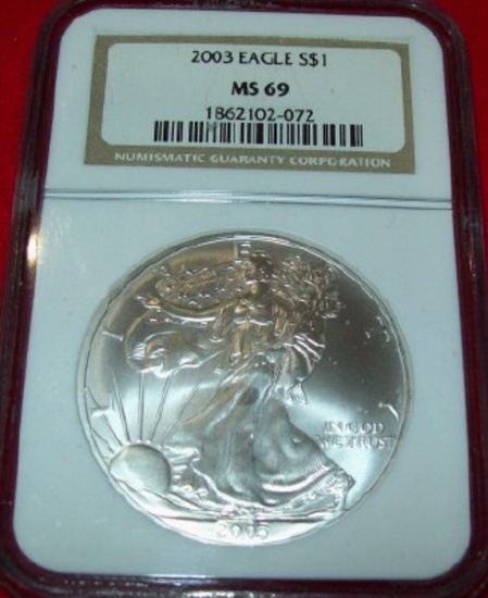 2003 NGC MS69 American Silver Eagle 1 troy oz. .999 Fine Silver Dollar