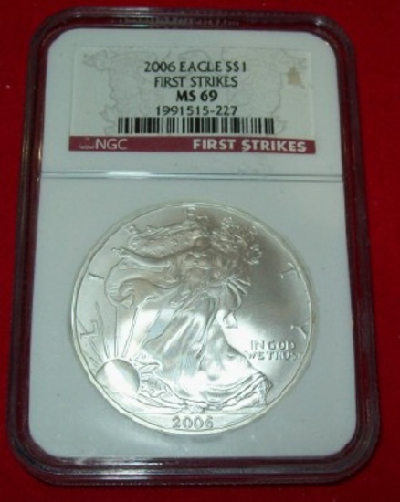 2006 NGC MS69 American Silver Eagle 1 troy oz. .999 Fine Silver Dollar First Strike