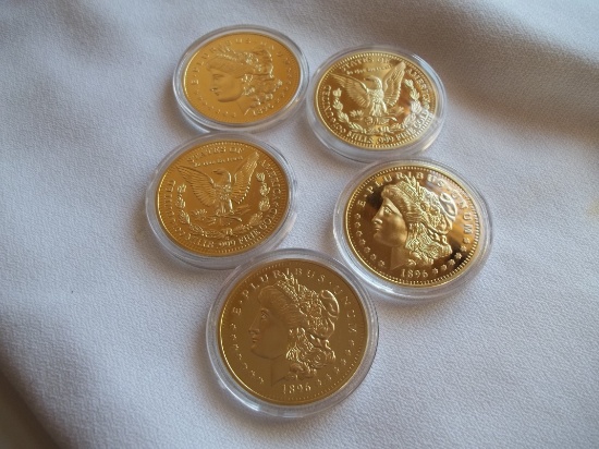5 24K Gold Plated Novelty 1896 100 Mills Fine Gold Morgan Dollar You Get All Five!