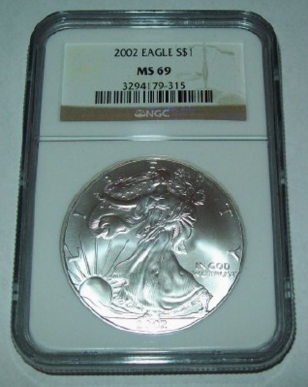 2002 NGC MS69 American Silver Eagle 1 troy oz. .999 Fine Silver Dollar