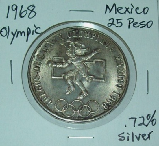 1968 Mexico 25 Peso 72% Silver Olympic Commemorative Coin