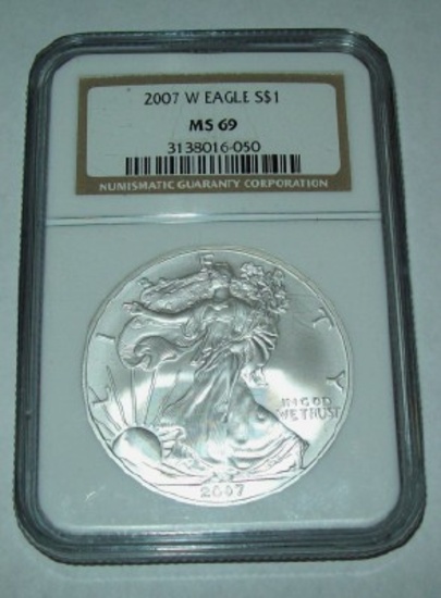2007-W NGC MS69 American Silver Eagle 1 troy oz. .999 Fine Silver Dollar