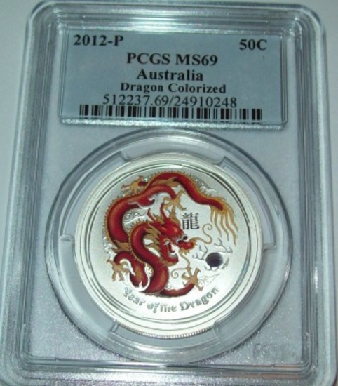 2012-P PCGS MS69 Red Dragon 1/2 Oz. .999 Fine Silver Coin
