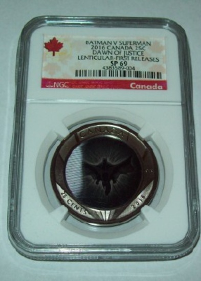 2016 Canada Batman Superman NGC SP69 Dawn of Justice 25 cent Coin Lenticular First Release