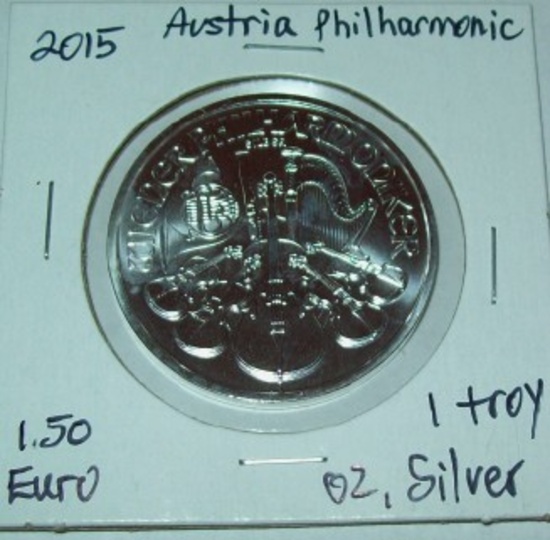 2015 Austria Philharmonic 1 Oz. .999 Fine Silver 1.5 Euro Coin