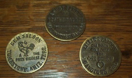 Lot of 3 Brothel Tokens Gem Saloon, Rosies Place, Lillies Saloon