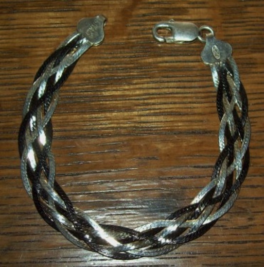 Sterling Silver Italy .925 Braided Bracelet 7 1/2 inches long