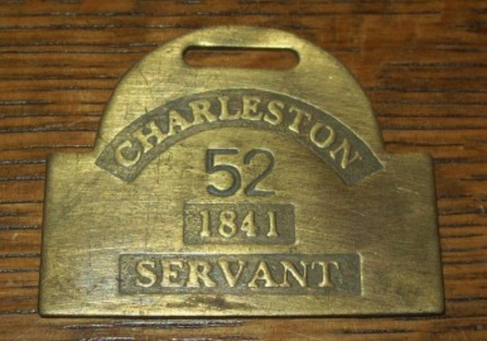 1841 Charleston Servant Tag Slave
