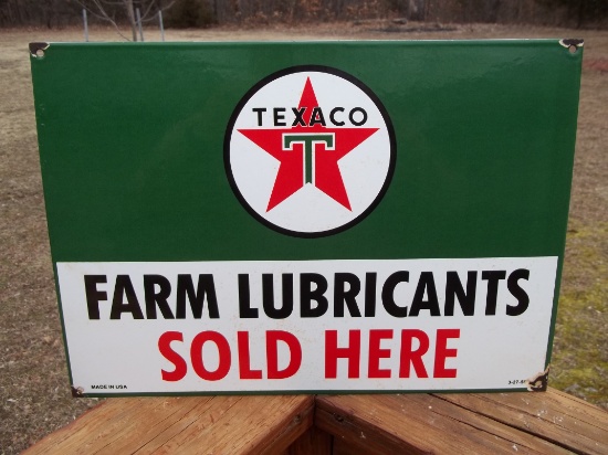 Large Texaco Farm Lubricants Sold Here Porcelain Sign Dated 1950's Made In USA