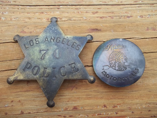 2 Brass Badges Los Angeles Police & Indian Motorcycles